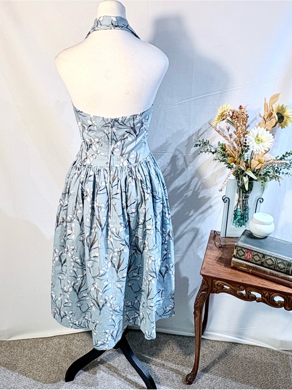 Hearts and Found Floral Button Bodice Halter Fit & Flare Dress Pockets Sz  L💚 - Picture 3 of 10